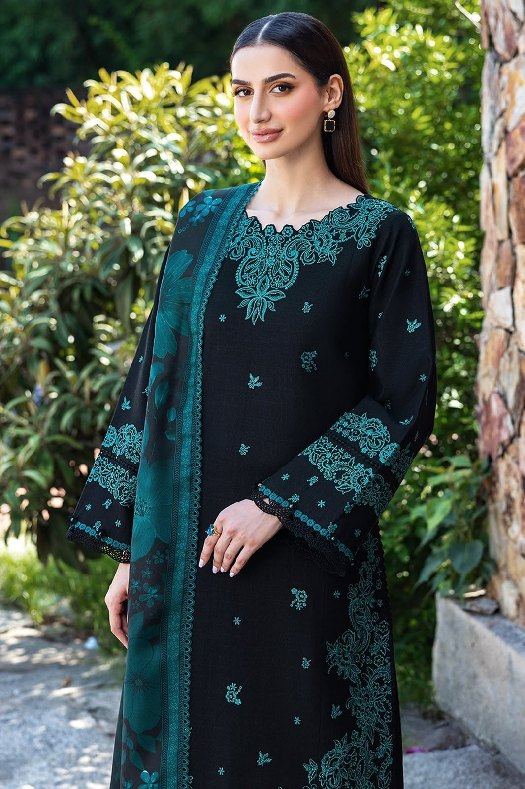 Pure Dhanak 3pc Embroidered Design 20 Black