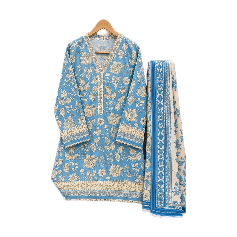 Salina Stitched Collection - Printed 3-Piece Suit (Blue)
