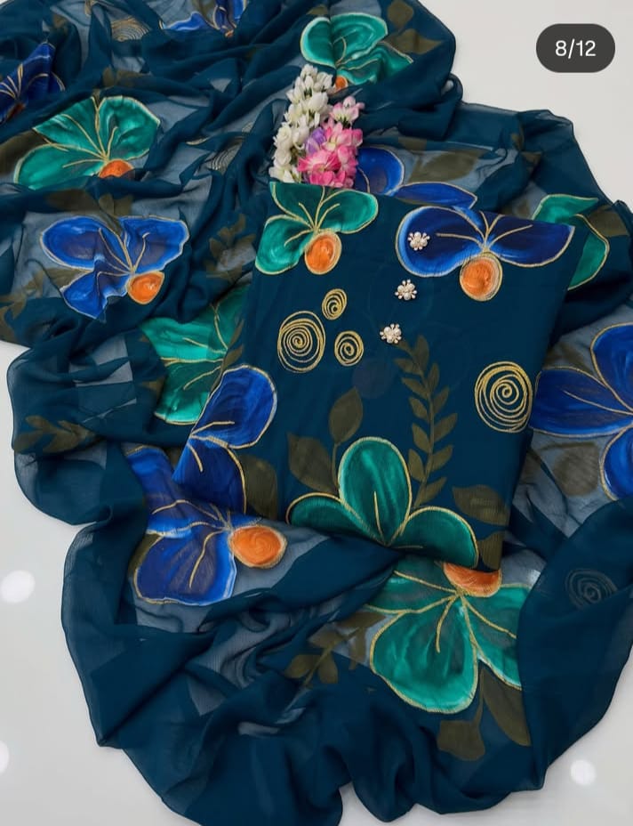 Digital Printed Shamoz Silk 3pc Suit - DESIGN 74