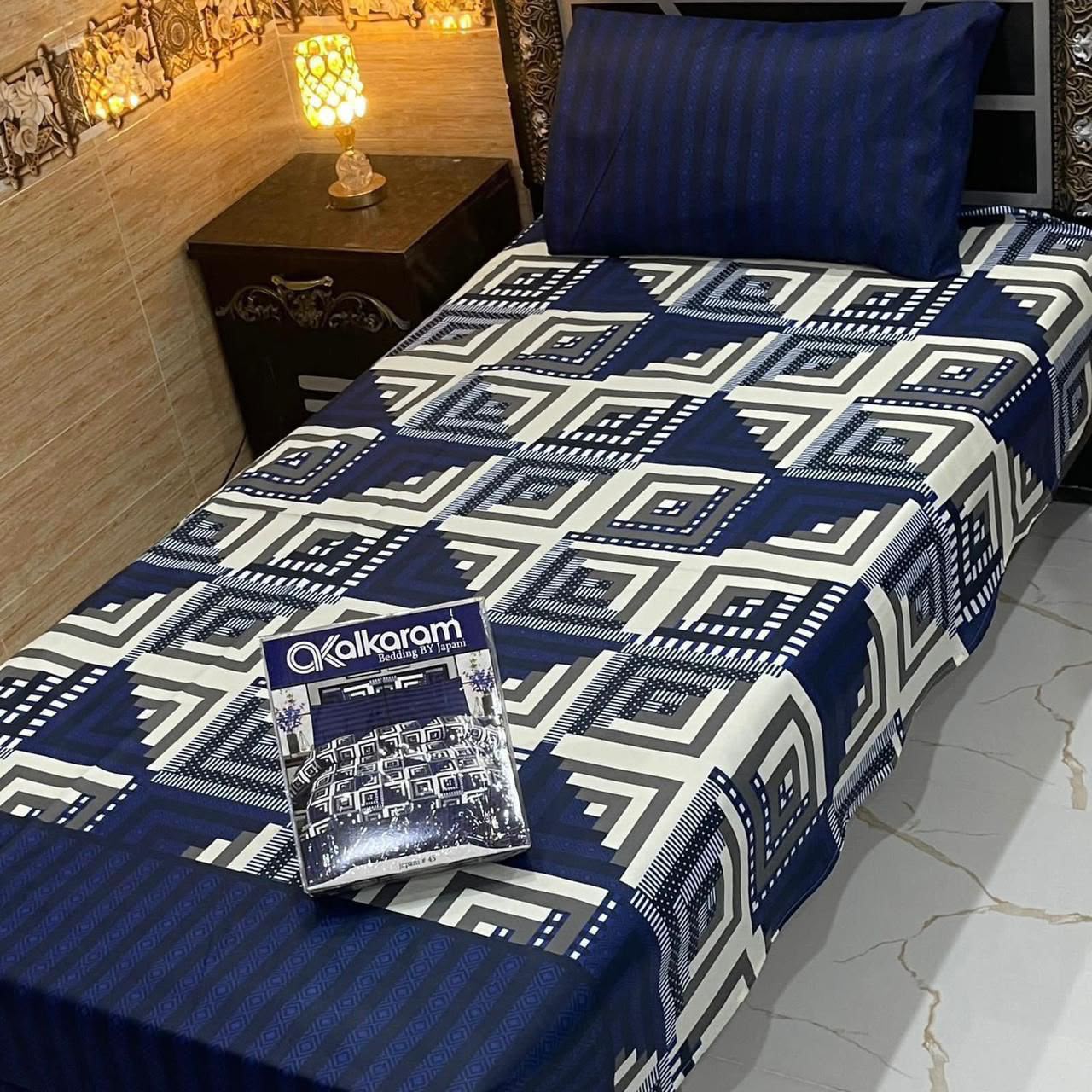 Alkaram 4pc Mix Cotton Single Bedsheet Pair - Design 07