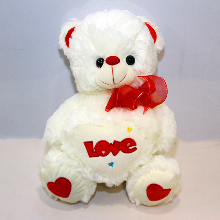 White Teddy Bear Holding Heart