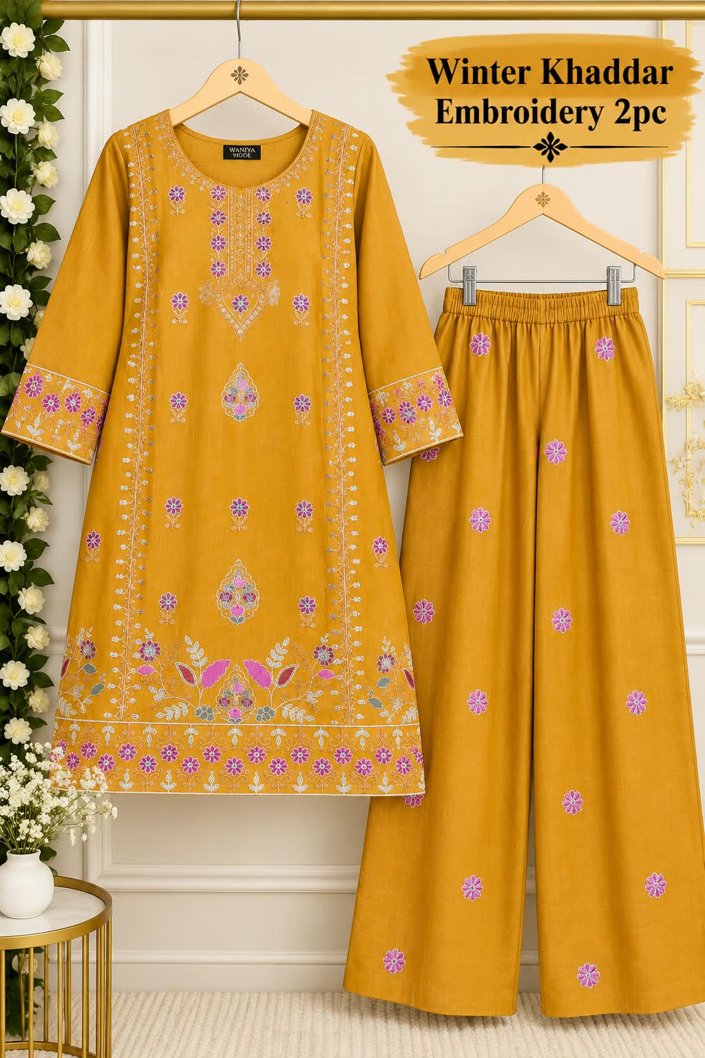 Winter Khaddar Embroidery 2pc Stitched - Mustard