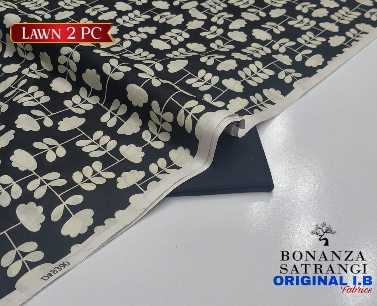 Bonanza 2pc Lawn Summer Collection - Black White Leaf