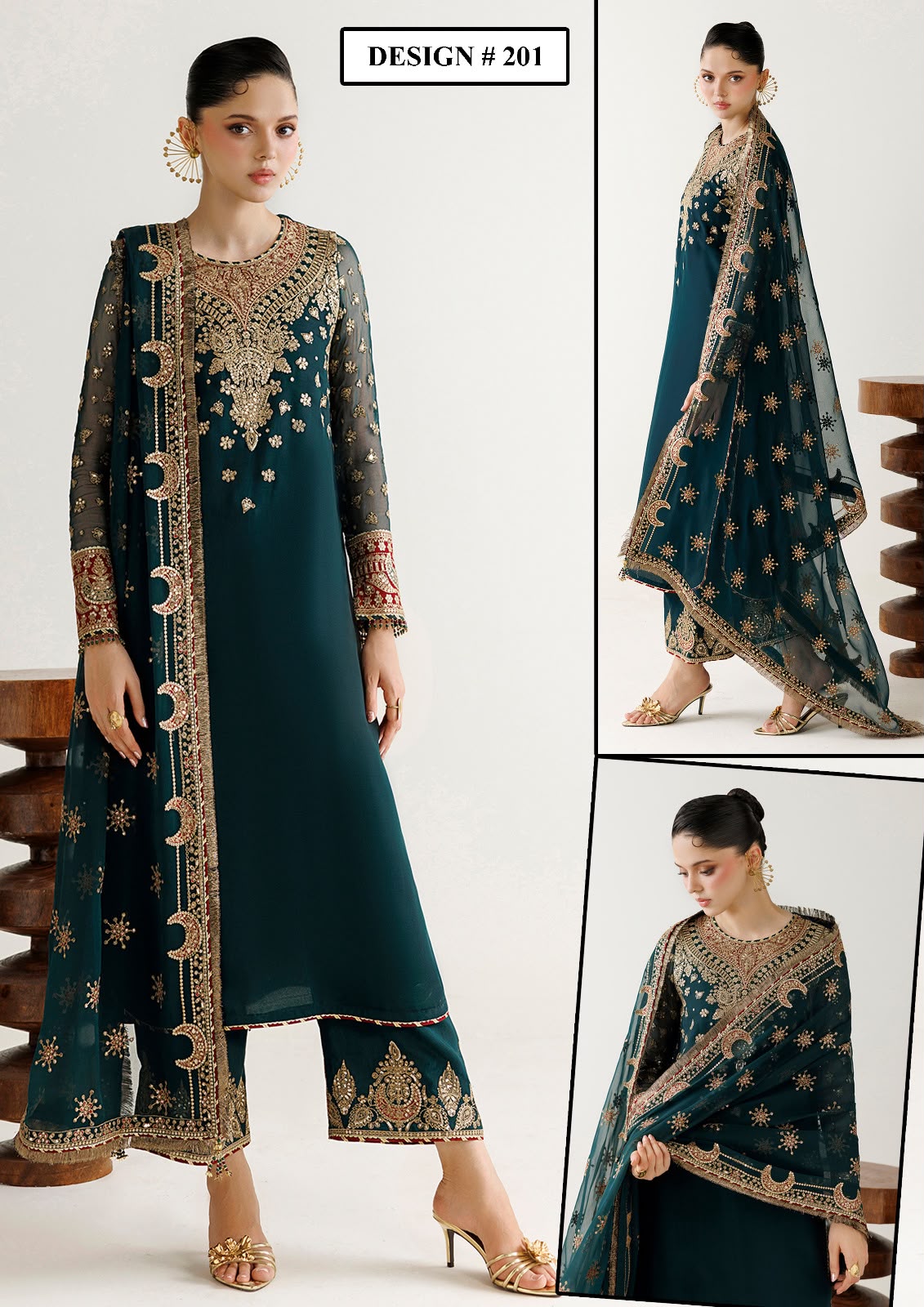 Bridal Chiffon Embroidered 3PC Suit - DESIGN 01