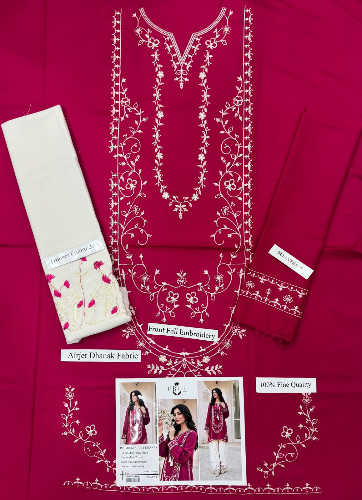 Batik Premium Dhanak 2pc Embroidery Collection - Magenta