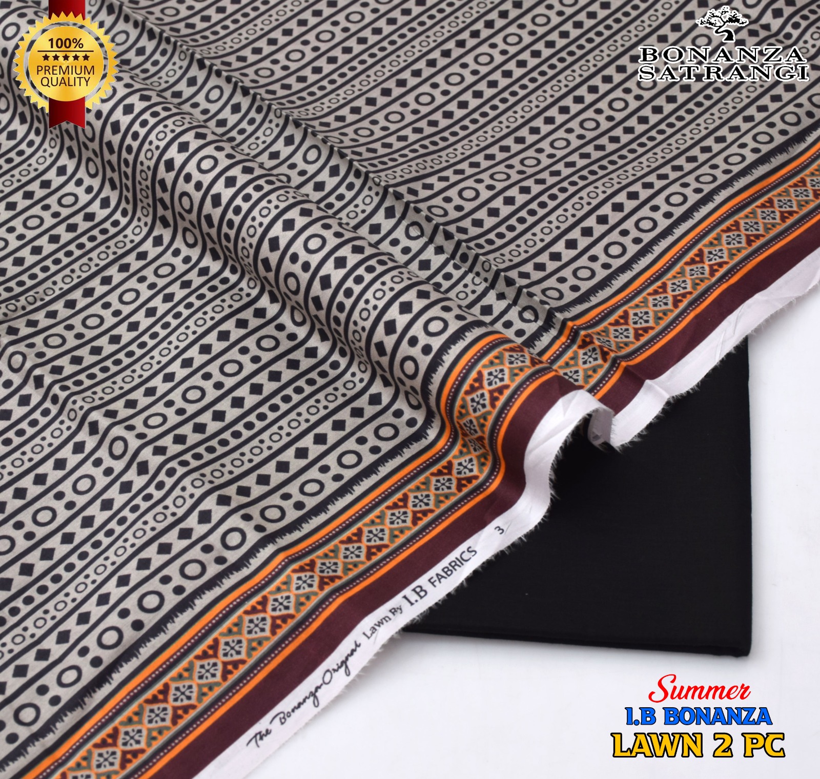 Bonanza 2pc Lawn Summer Collection - Grey Stripe
