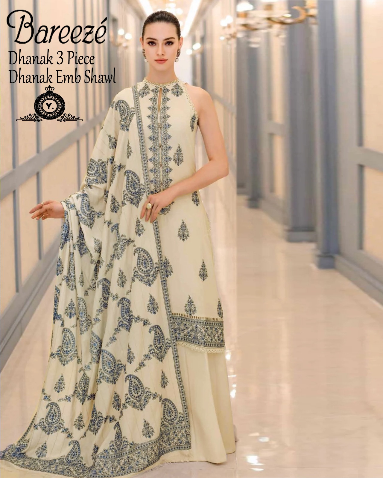 Dhanak 3pc Embroidered Suit with Embroidered Shawl - DESIGN 29