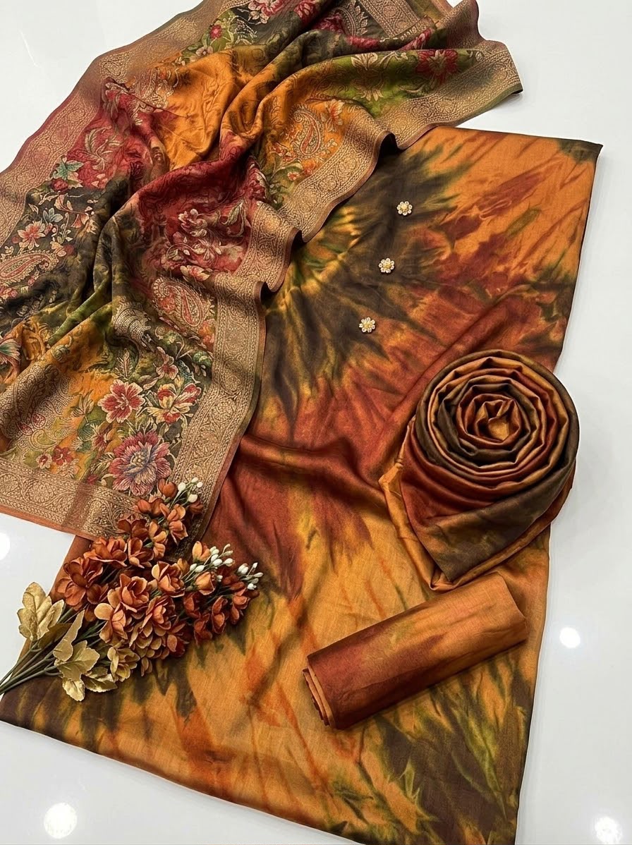 Digital Printed Shamoz Silk 3pc Suit - DESIGN 71