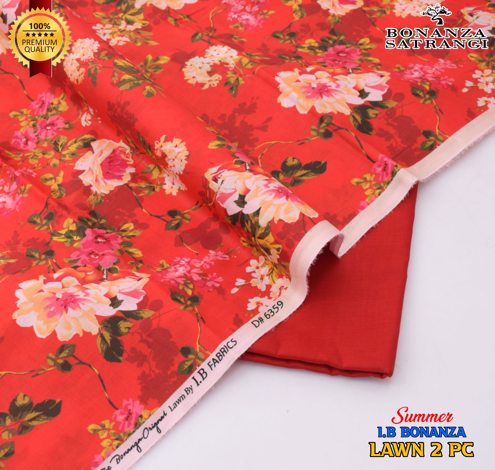 Bonanza 2pc Lawn Summer Collection - Red Floral