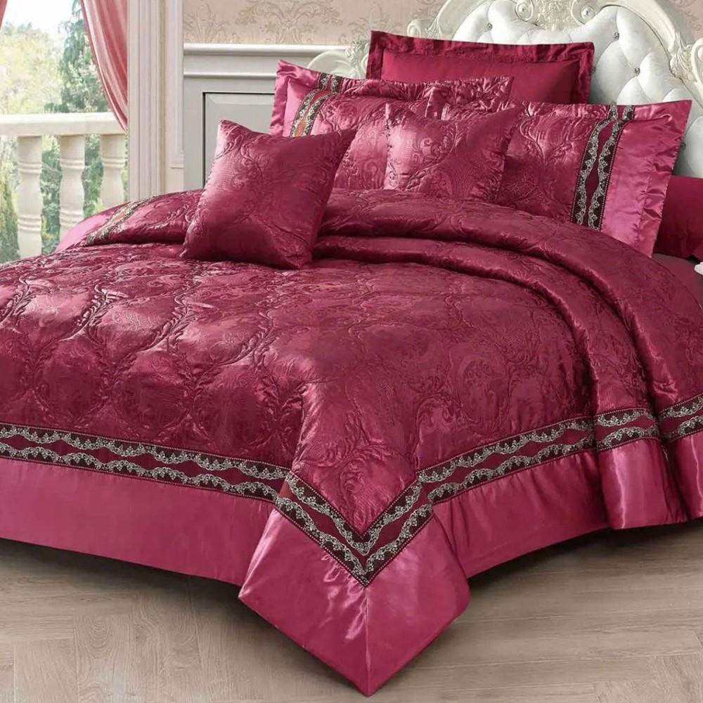 Ruby Red Jacquard Bed Spread Set
