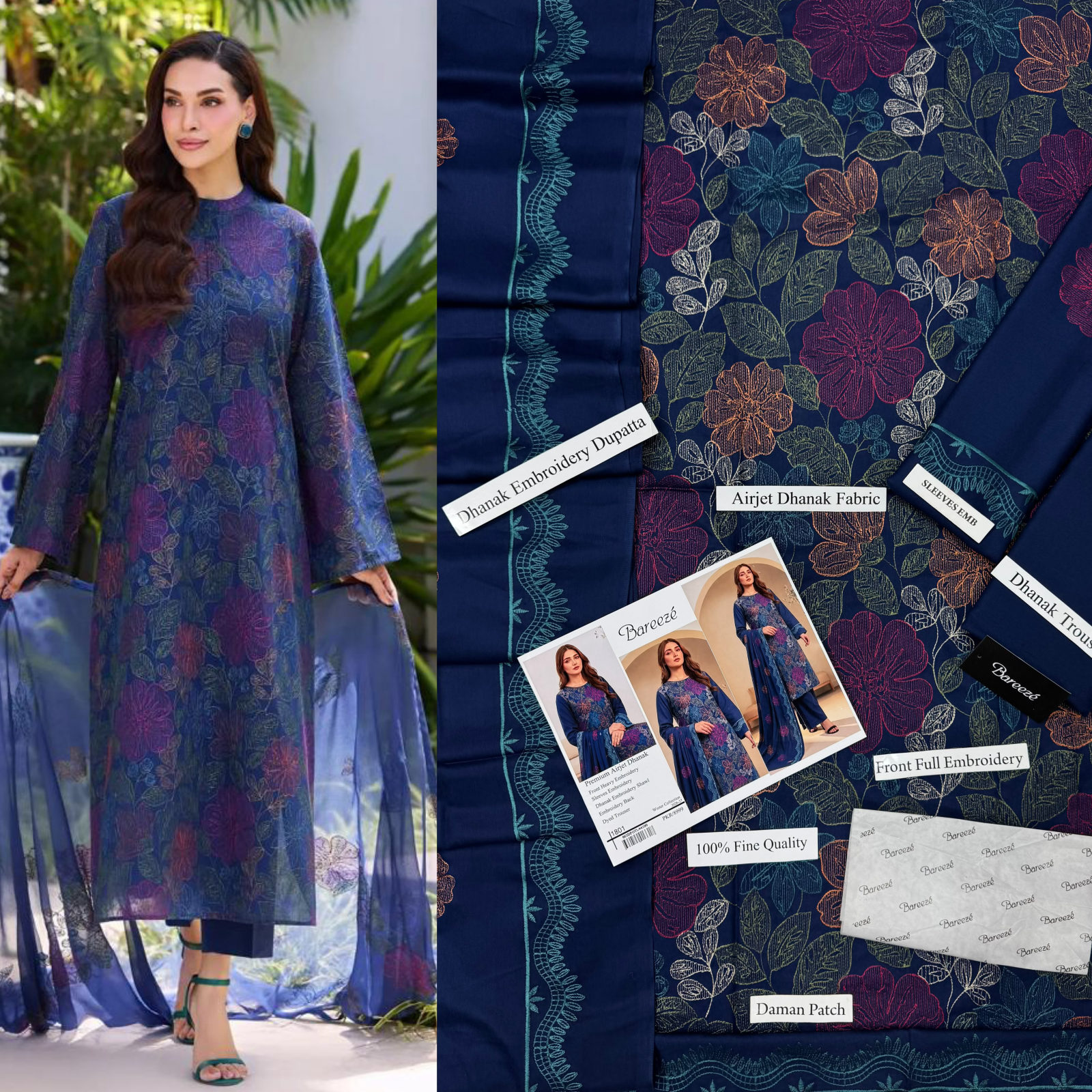 Airjet Dhanak with Dhanak Dupatta Panel Sequence Embroidered - DESIGN 03
