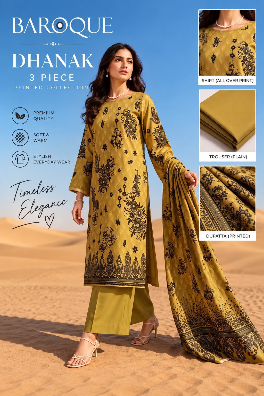 Baroque Dhanak Printed 3PC Suit D#2733 - DESIGN 07