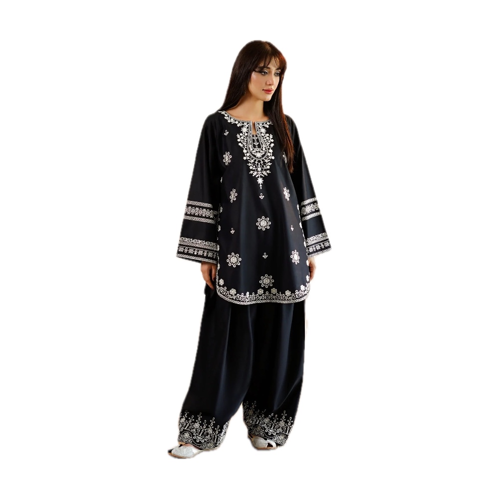 Laam Dhanak 2-Piece Suit - Black & White Embroidered