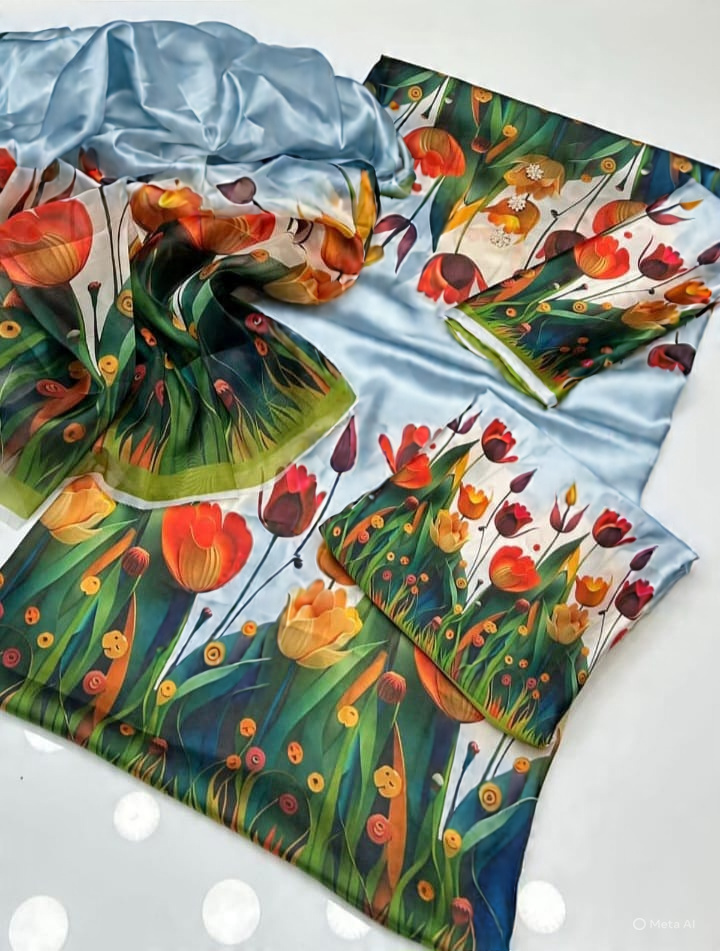 Digital Printed Shamoz Silk 3pc Suit - DESIGN 70