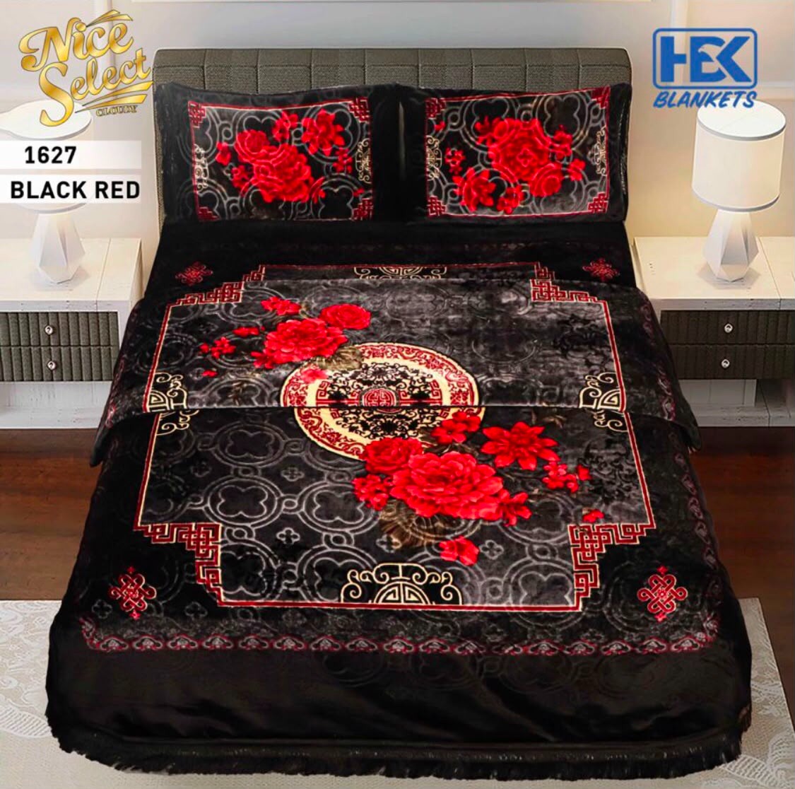4pcs Kambal Blanket Set - Black Red
