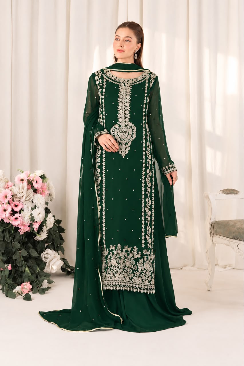 Harais Shakeel Chiffon Embroidered 3PC Suit - DESIGN 05