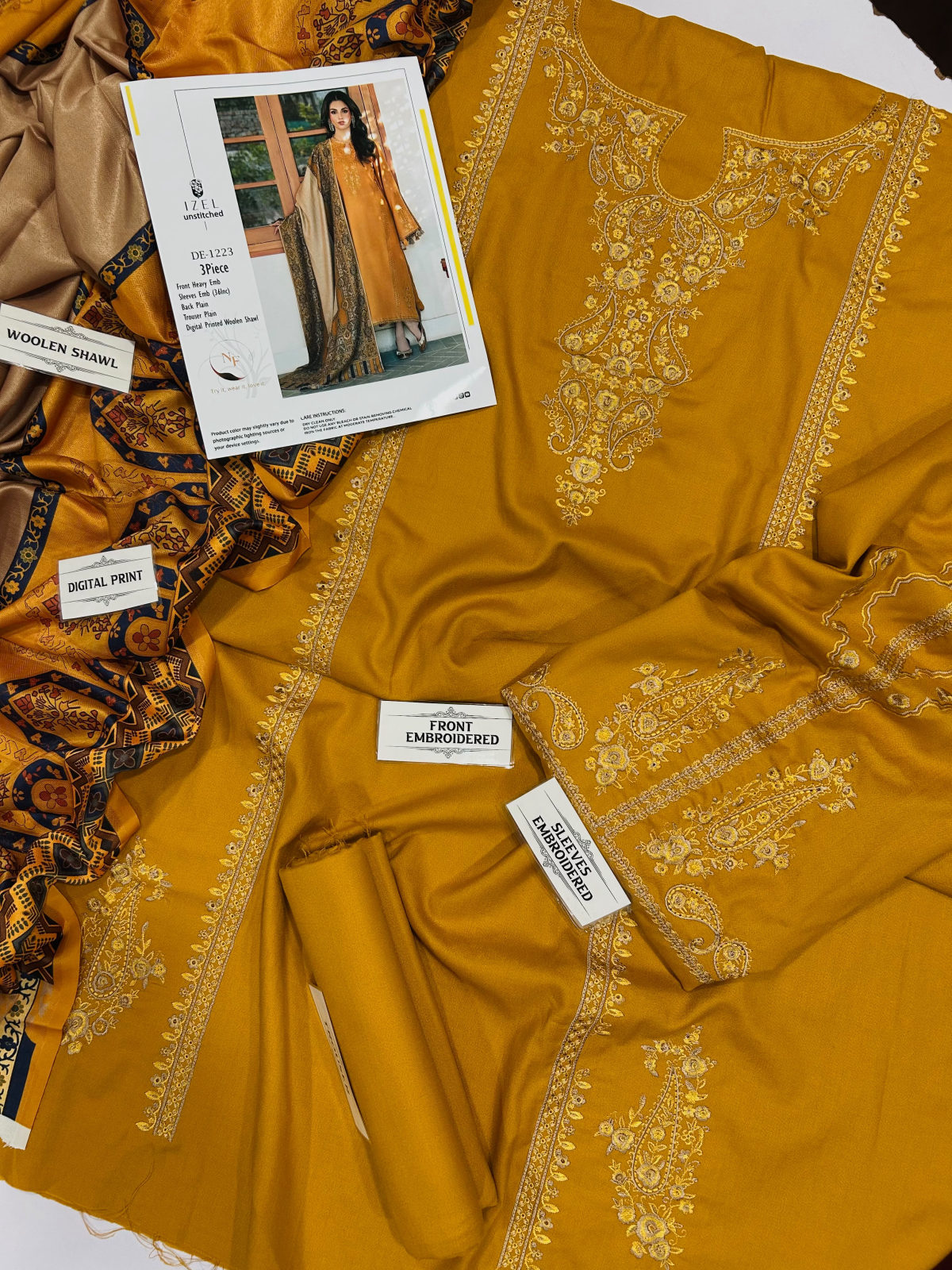Izel Dhanak Embroidered 3PC Suit D#NF1223 - DESIGN 02