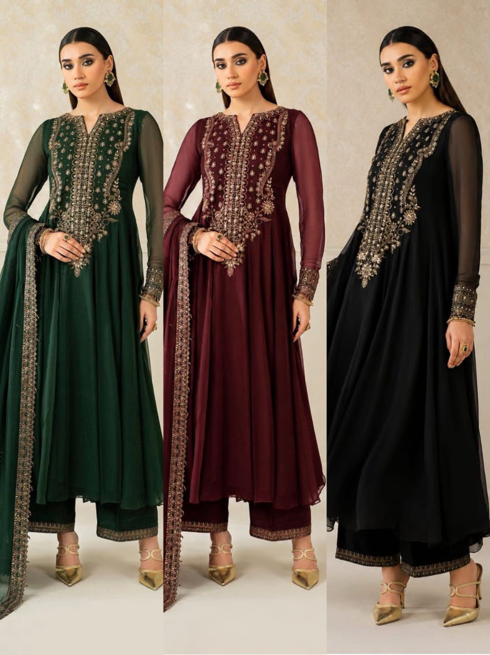 Asim Jofa Chiffon Embroidered 3PC Suit D#MD1432 - DESIGN 02