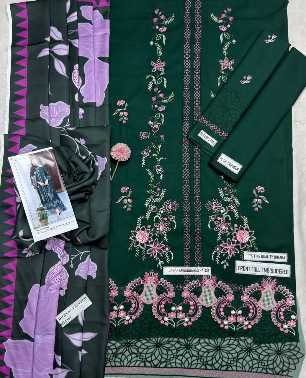 Durefishan Dhanak Embroidered 3PC Suit D#3092 - DESIGN 02