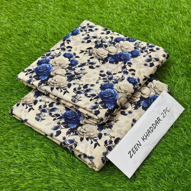 Zeen Khaddar 2Pc - Beige Blue Rose Floral