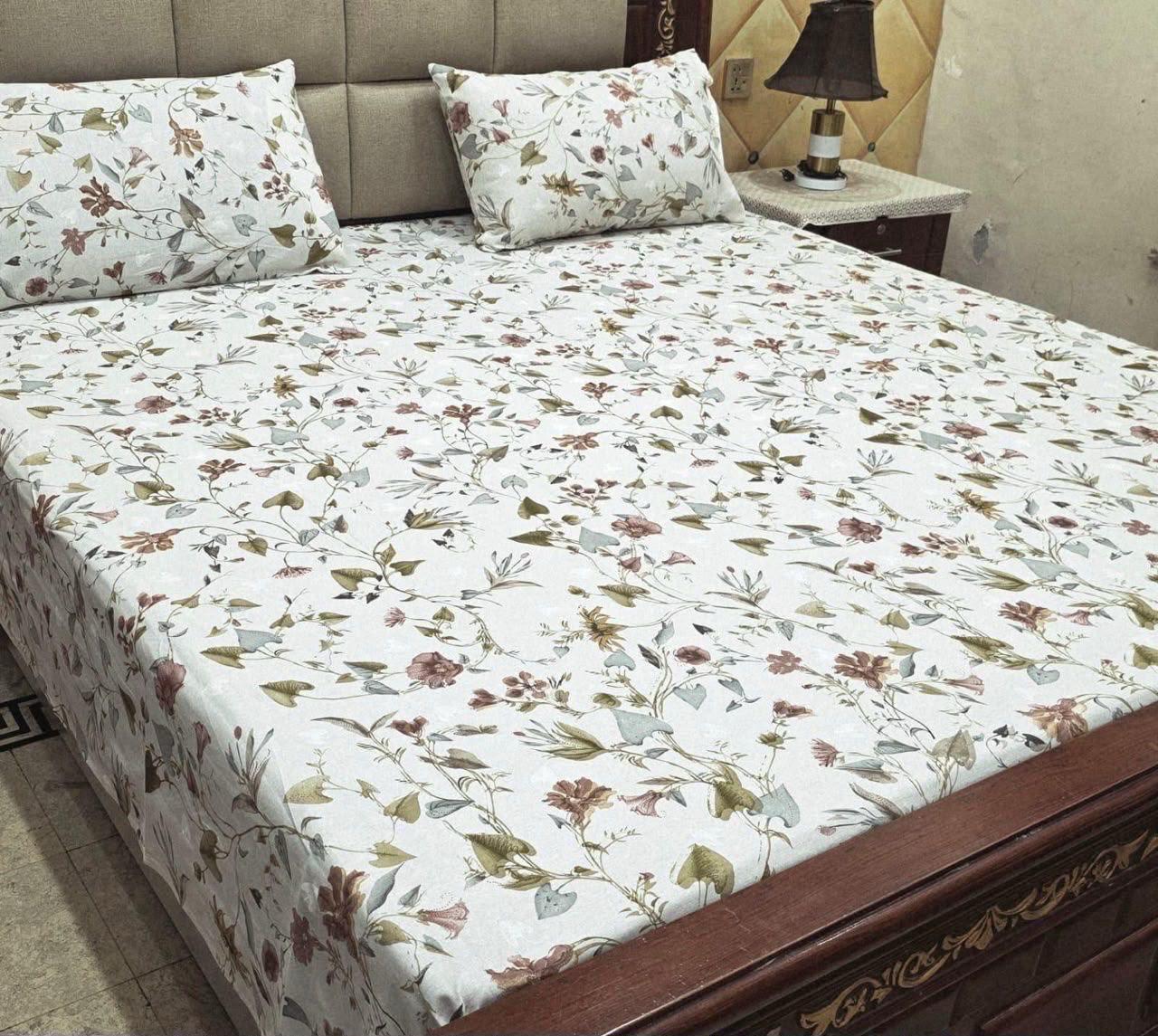 King Size BedSheet 3pc Pure Cotton - Export Quality - Design 3
