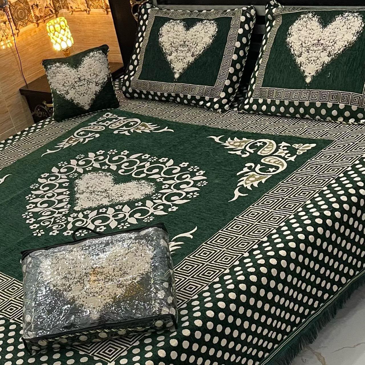 4pc Velvet Jacquard Bedsheet King Size - Design 10