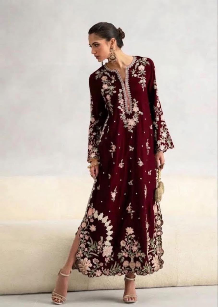 Silk Embroidered Kaftan 2PC Suit - DESIGN 04