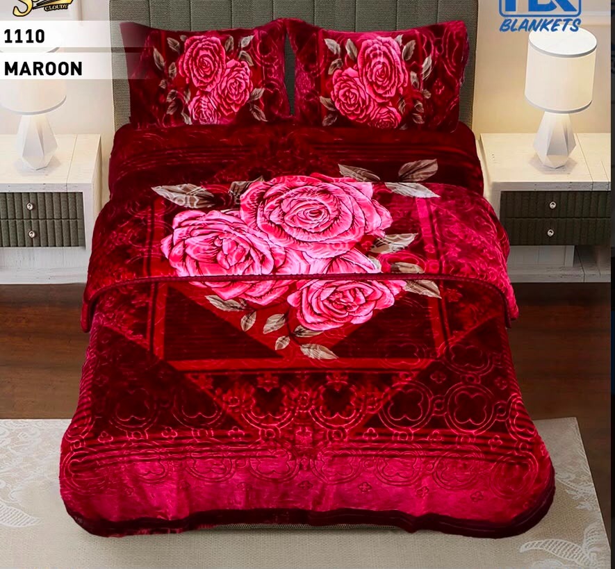 4pcs Kambal Blanket Set - Maroon Rose