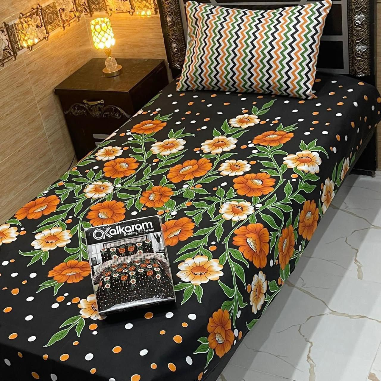 Alkaram 4pc Mix Cotton Single Bedsheet Pair - Design 18
