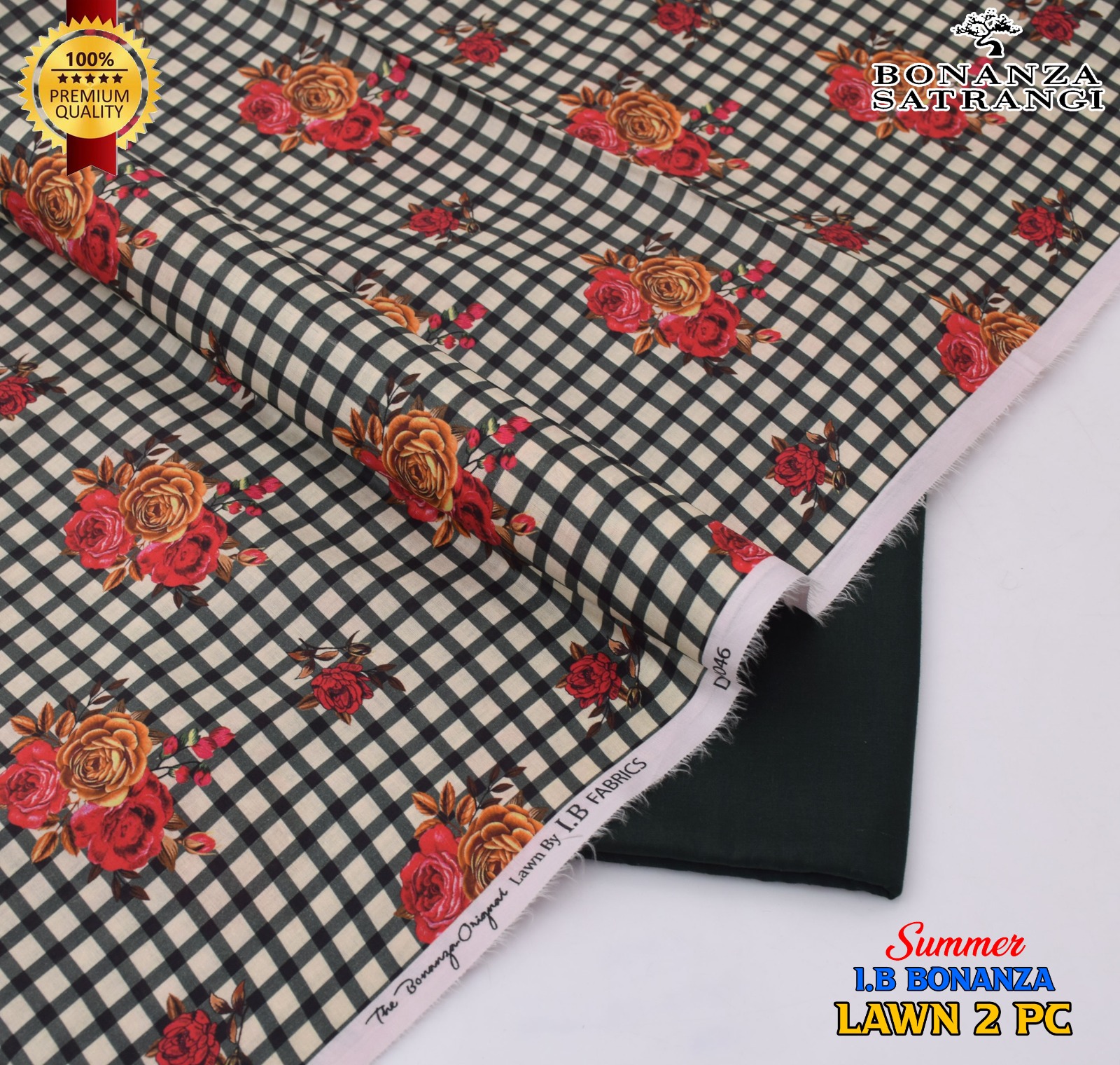Bonanza 2pc Lawn Summer Collection - Check Rose