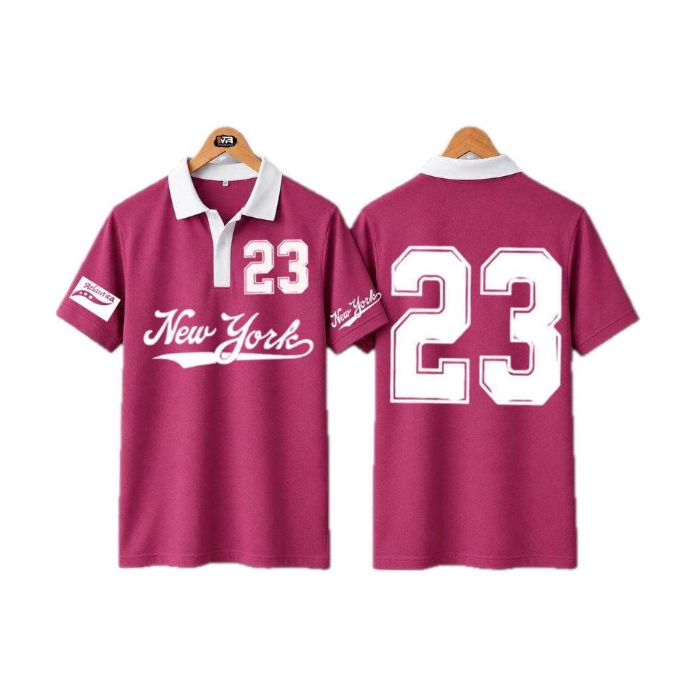 New York 23 Printed Polo Shirt (Pink/Maroon)