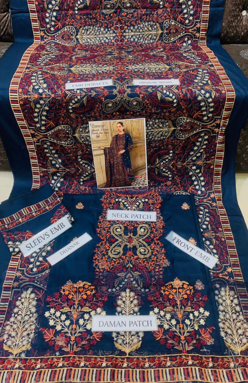 Dhanak 3pc Embroidered Suit with Embroidered Shawl - DESIGN 08