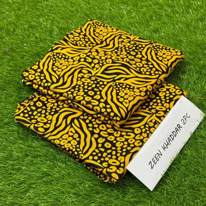 Zeen Khaddar 2Pc - Yellow Black Animal Print