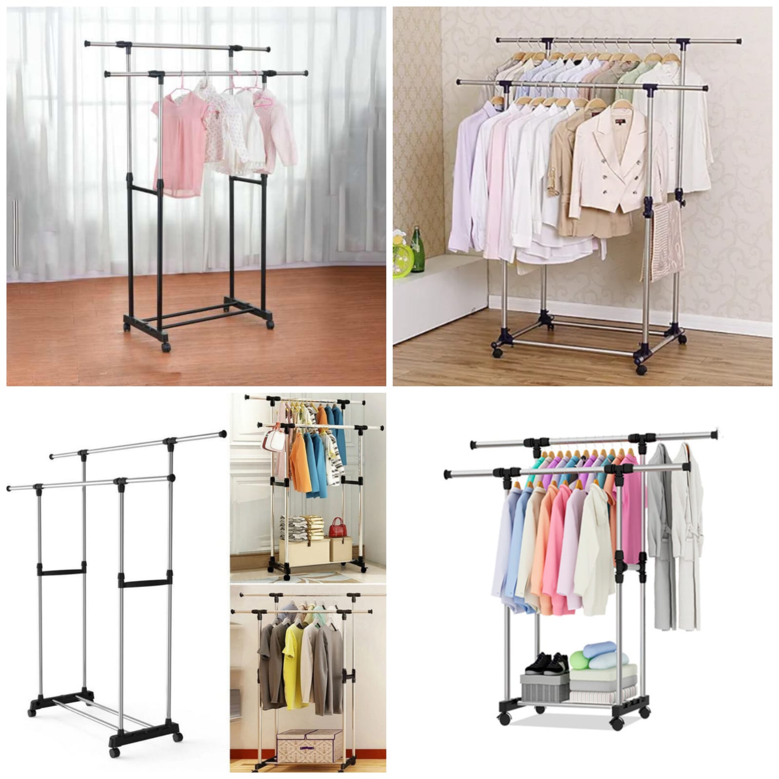 Adjustable Double Pole Clothes Rack