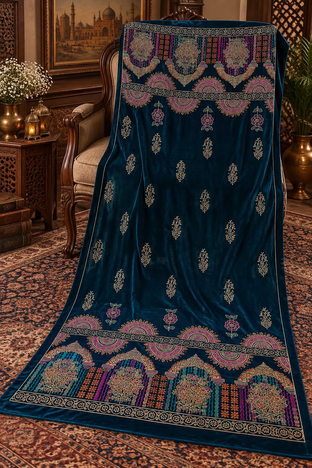 Maria B Velvet Embroidered Shawl - DESIGN 02