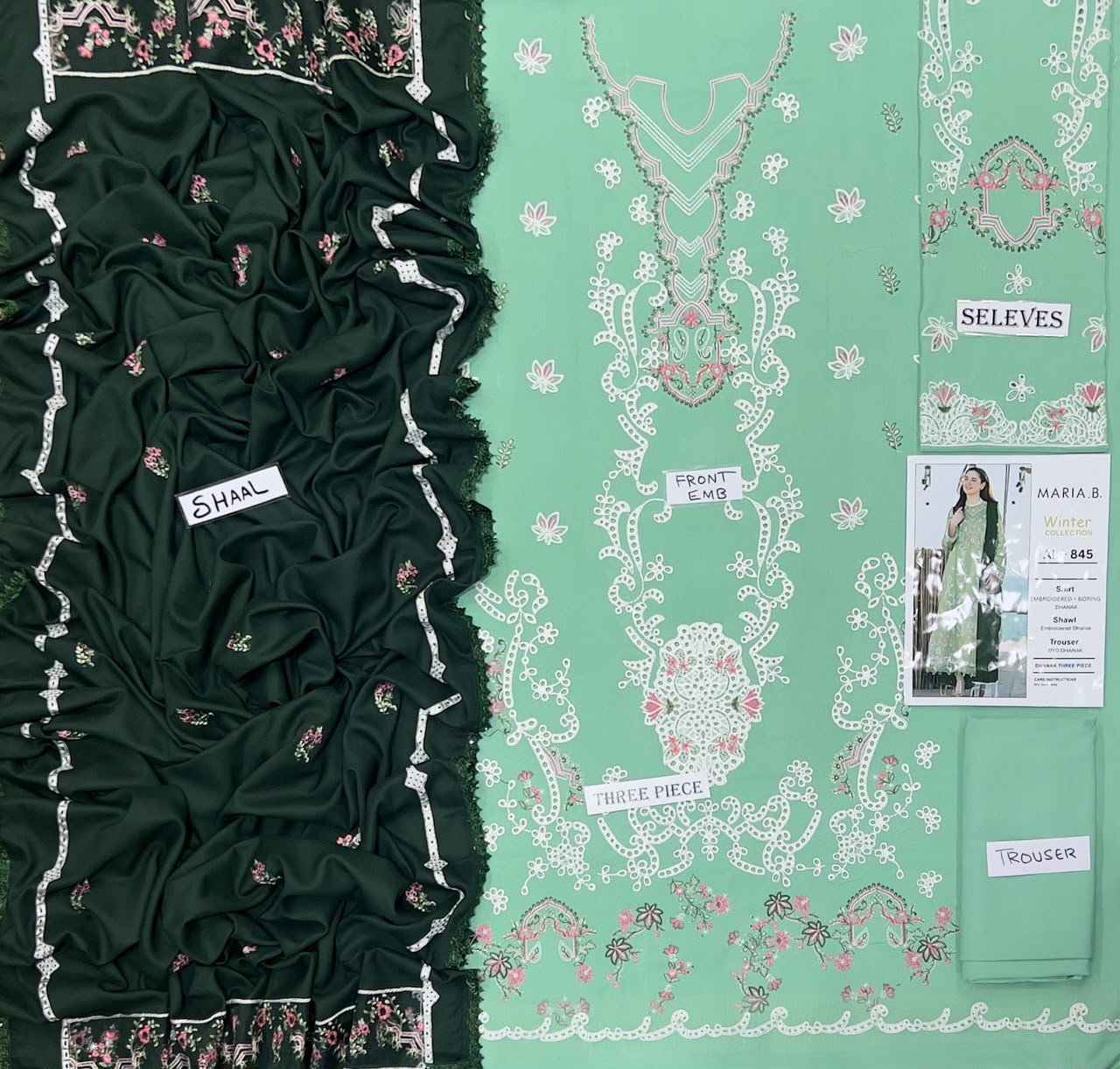 Maria B Dhanak Embroidered 3PC Suit D#AL844 - DESIGN 11