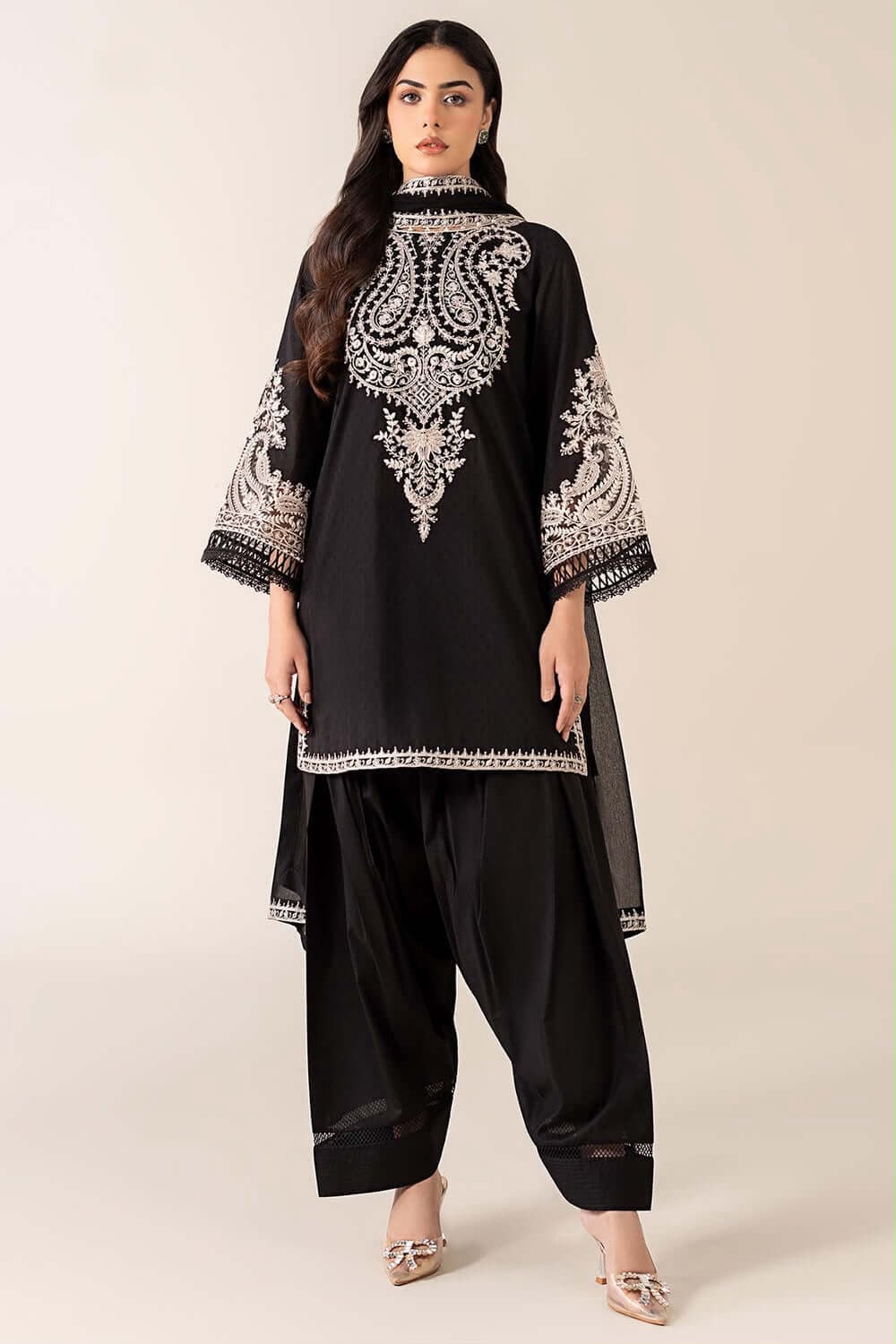 Jazmin Premium Dhanak 3pc Emb Suit Nf 9025 - Black