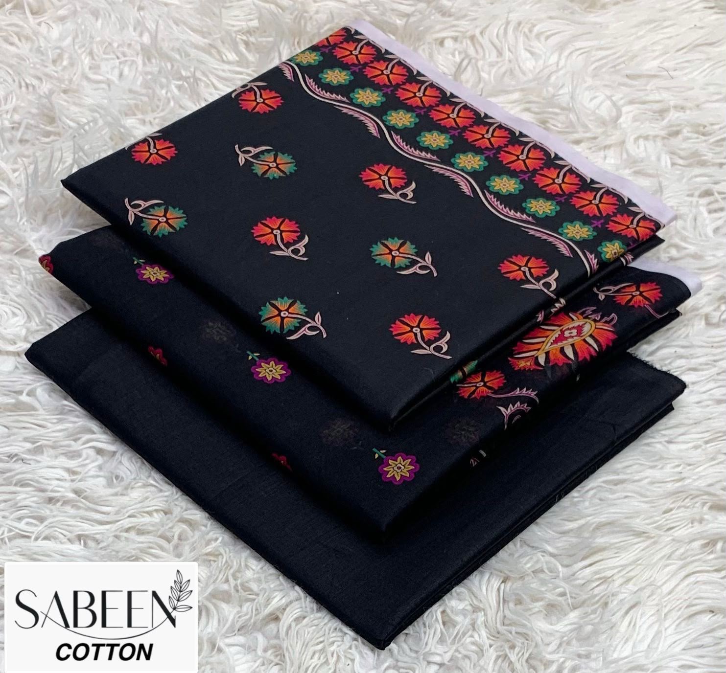 Sabeen Cotton Original 3pc - Black Red 2