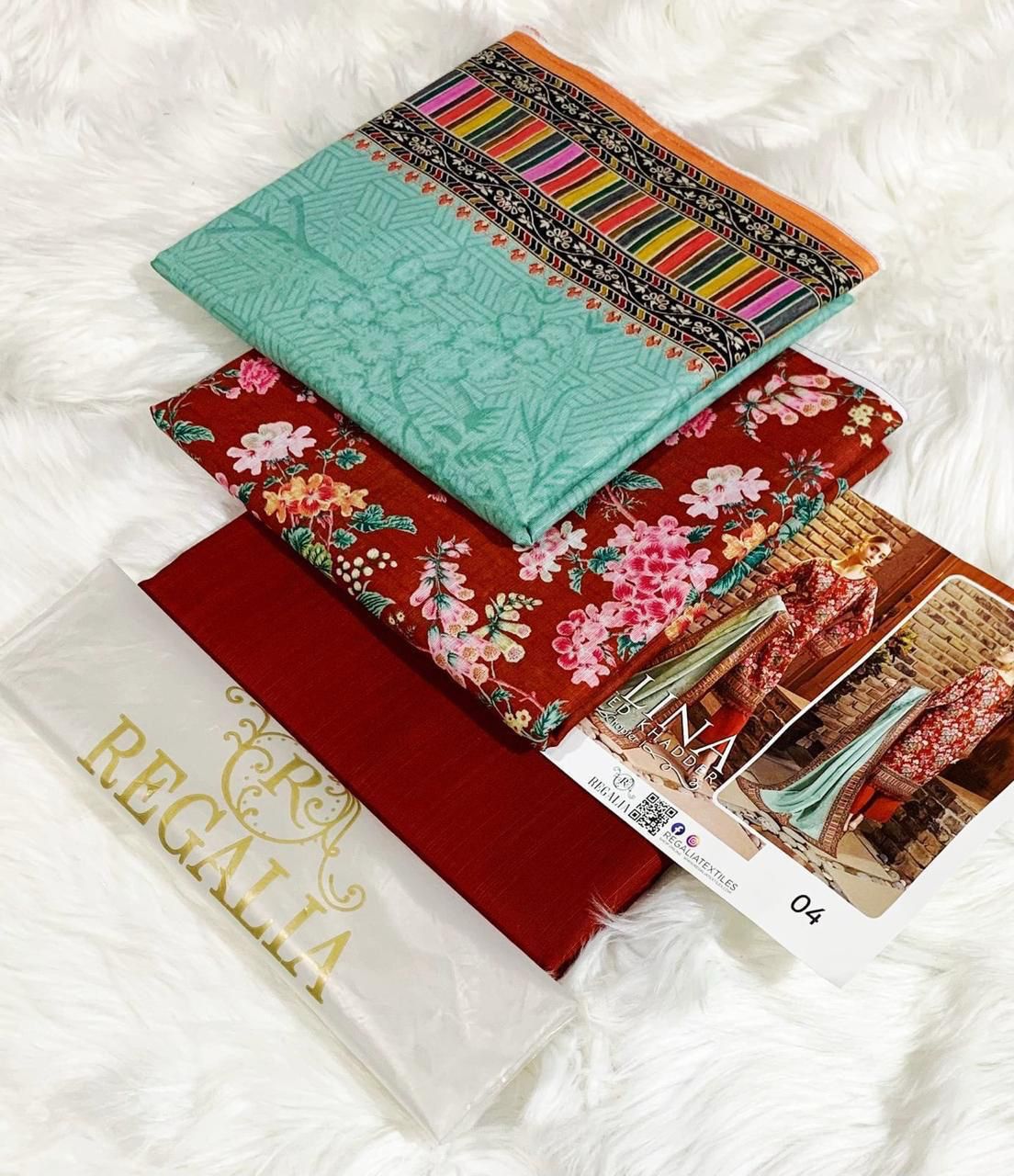 Regalia Original 3pc Printed Khaddar Collection - Aqua Maroon
