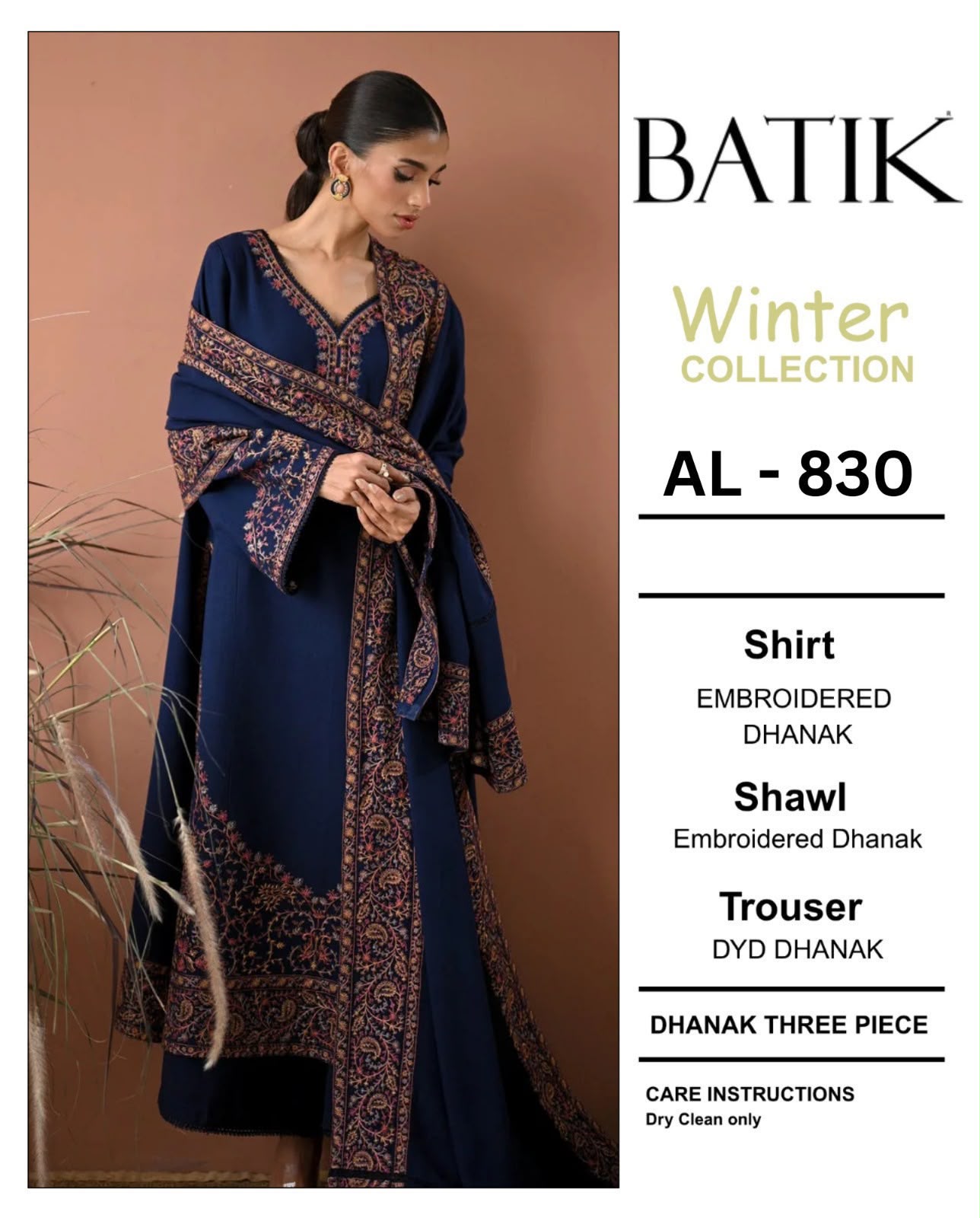 Maria B Dhanak Embroidered 3PC Suit D#AL844 - DESIGN 01