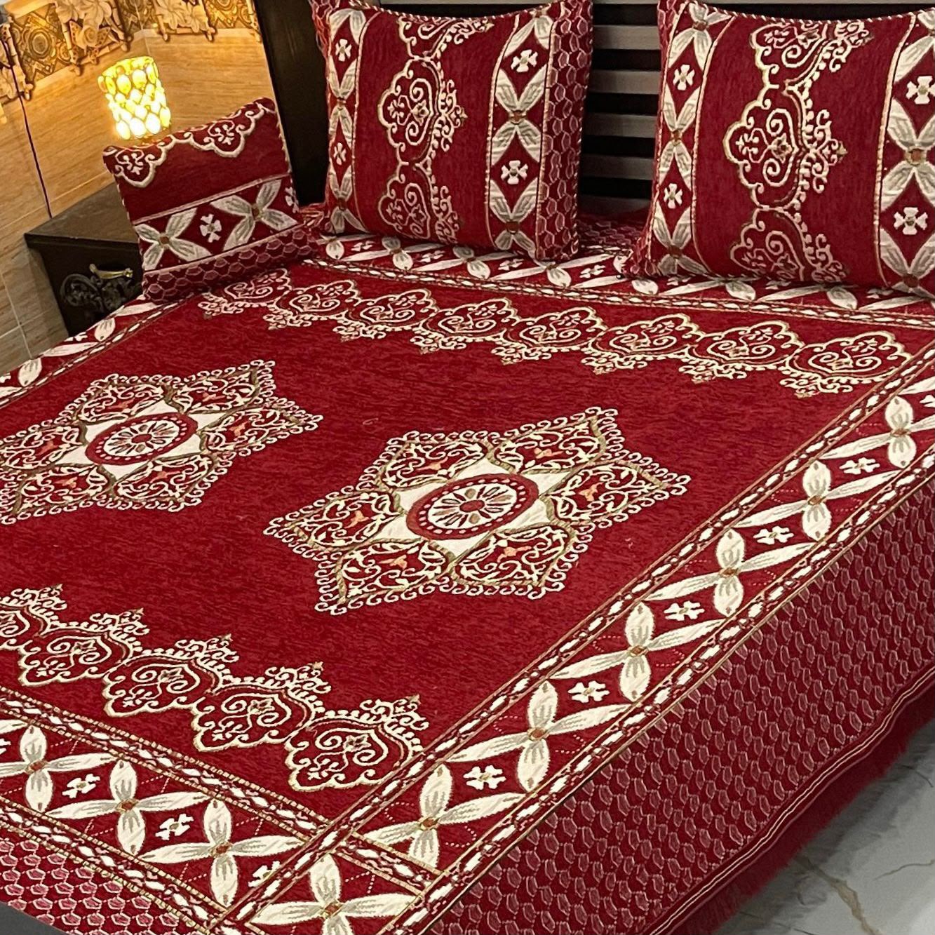 4pc Velvet Jacquard Bedsheet King Size - Design 38